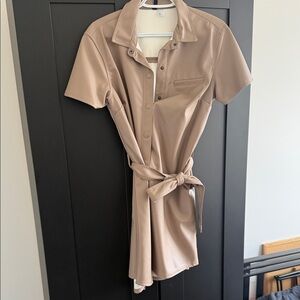 H&M Taupe Button-Front Mini Dress with Tie Waist